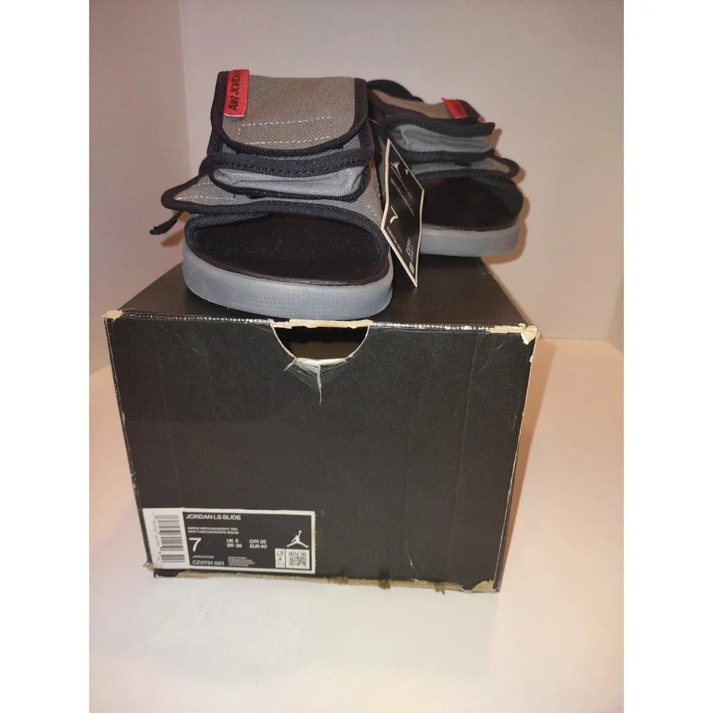 NIB Nike Jordan LS Slide Sandals Smoke Grey University Red Mens Size 7 CZ0791001